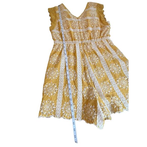 Skies Areโ Blue Mustard Yellow Eyelet Romper M Boho Flutter Sleeve Summer Cute - Picture 7 of 15